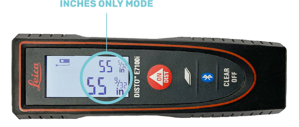 Diagram shows the Laser Measurement Tool in inches only mode.