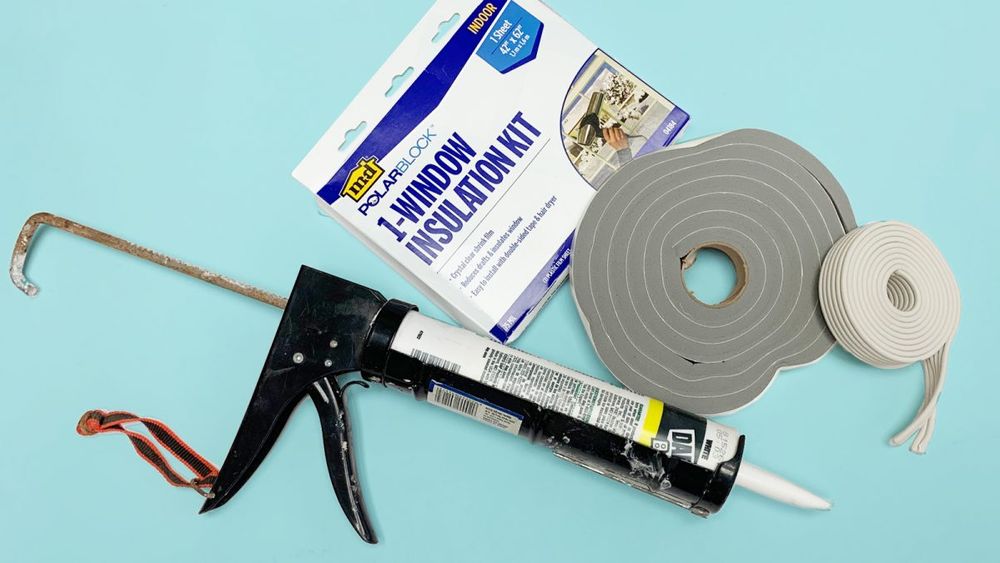 diy winter window inserts: shrink wrap, double-sided adhesive, caulk, weatherstripping